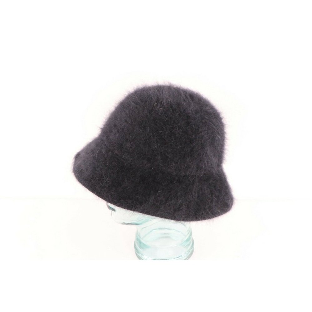 Vintage 90s Streetwear Blank Angora Rabbit Hair Blend Bucket Hat Cap Black - Picture 2 of 6